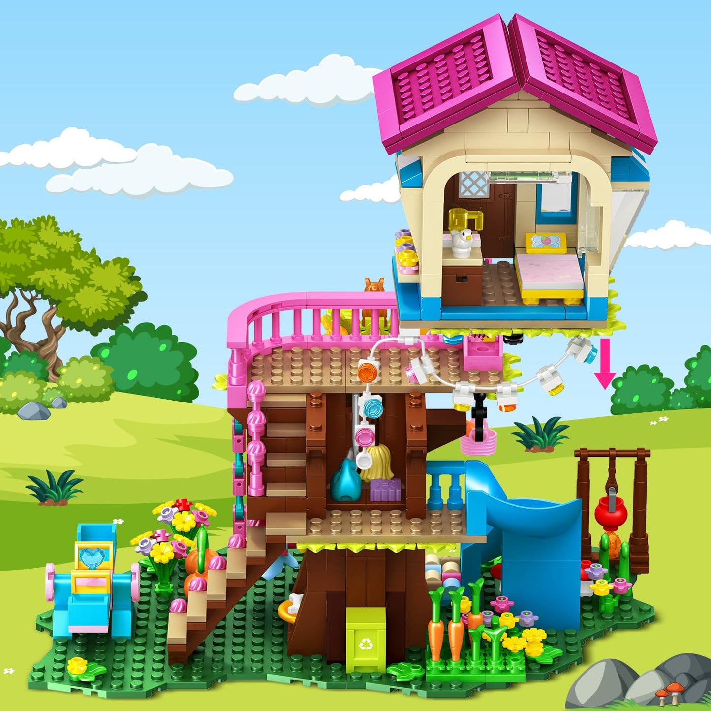 Hogokids Tree House Building Set With Led Light - 622Pcs Treehouse Building Blocks Toys, Forest Up House Building Kit With Slide, Birthday Gifts For Kids Girls Boys Age 6 7 8 9 10 11 12+
