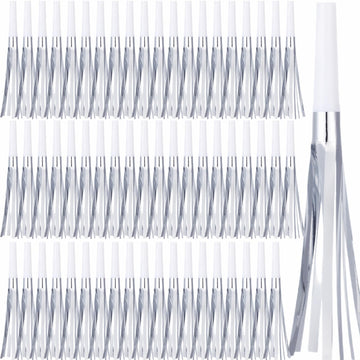 LCPQMZGH 60 Pcs Gold Noise Makers, Metallic Fringed Noise Makers for New Year Party Favor Supplies (Silver White)