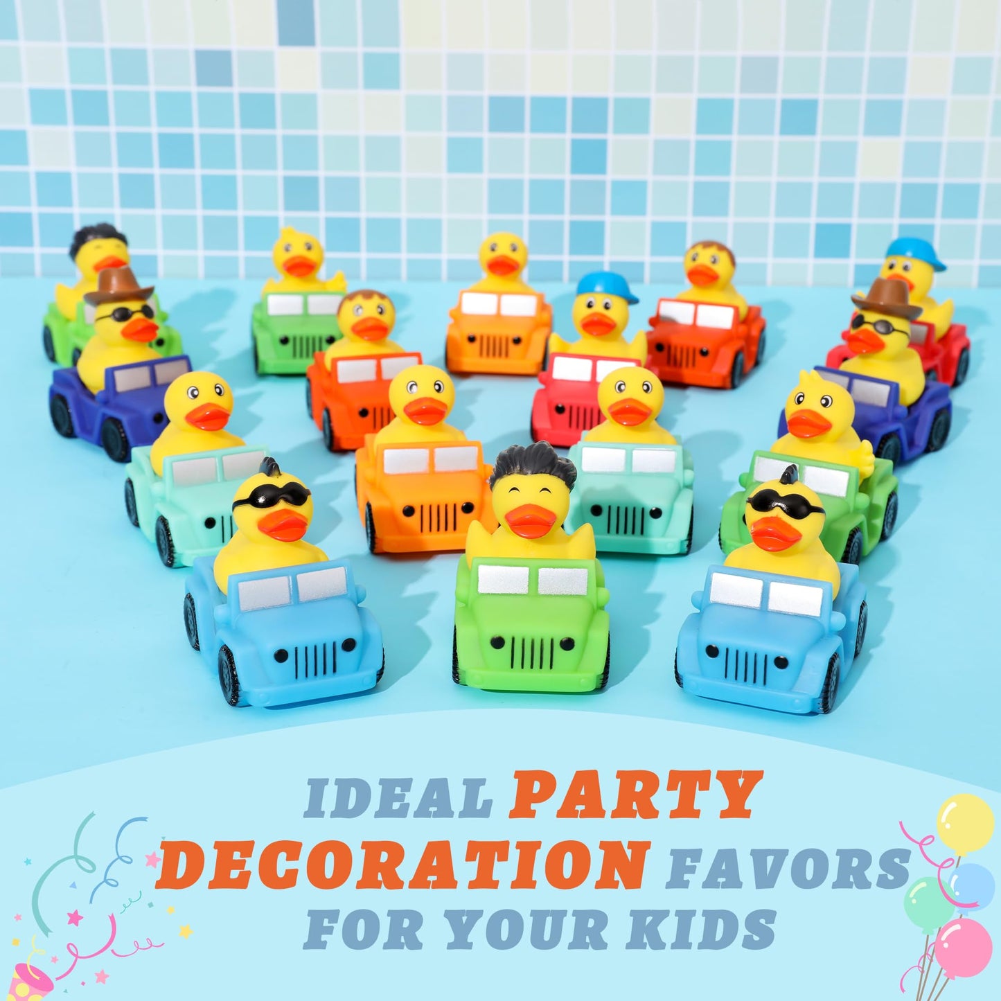 Xy-Wq 16 Pack Rubber Duck For Jeeps Ducking - 3' Bulk Floater Duck For Kids - The Shape Of A Vehicle - Baby Bath Toy Assortment - Party Favors, Birthdays, Bath Time, And More (8 Varieties)