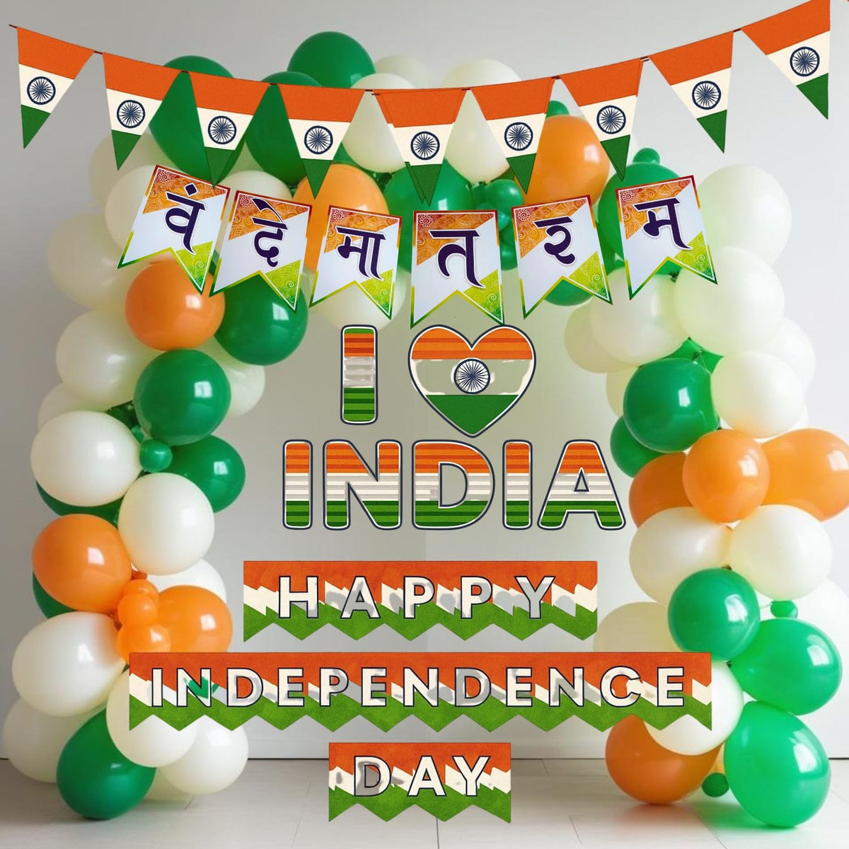Fi  Flick In 4 Pcs Independence Day Decoration Items Tricolor Bunting Banner (Cardstock) With Ribbon (Pack Of 4)