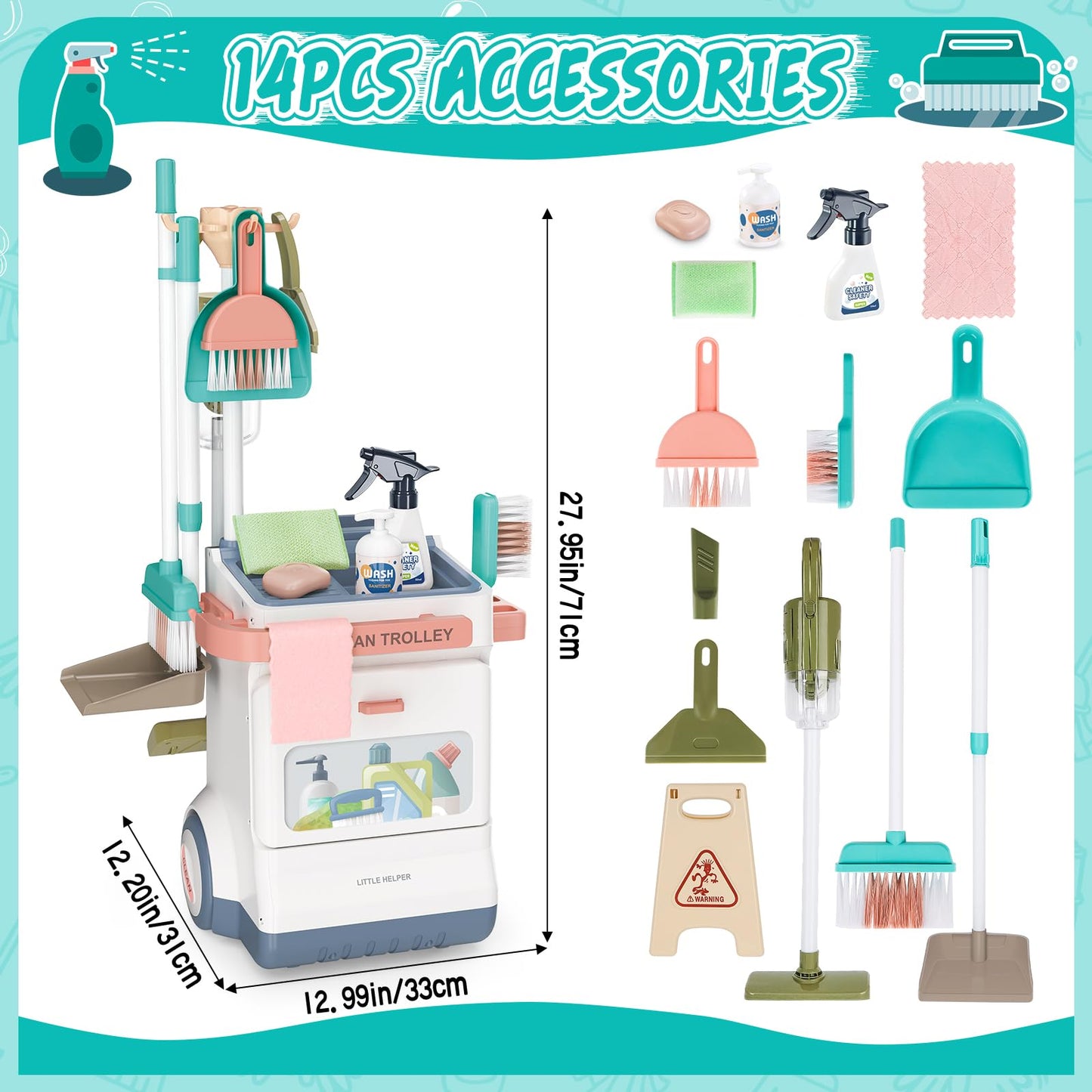 Deao Kids Cleaning Set, 20 Pcs Pretend Play Housekeeping Supplies Kit ,Includes Real Working Vacuum Cleaner, Kid Broom, Spray Bo