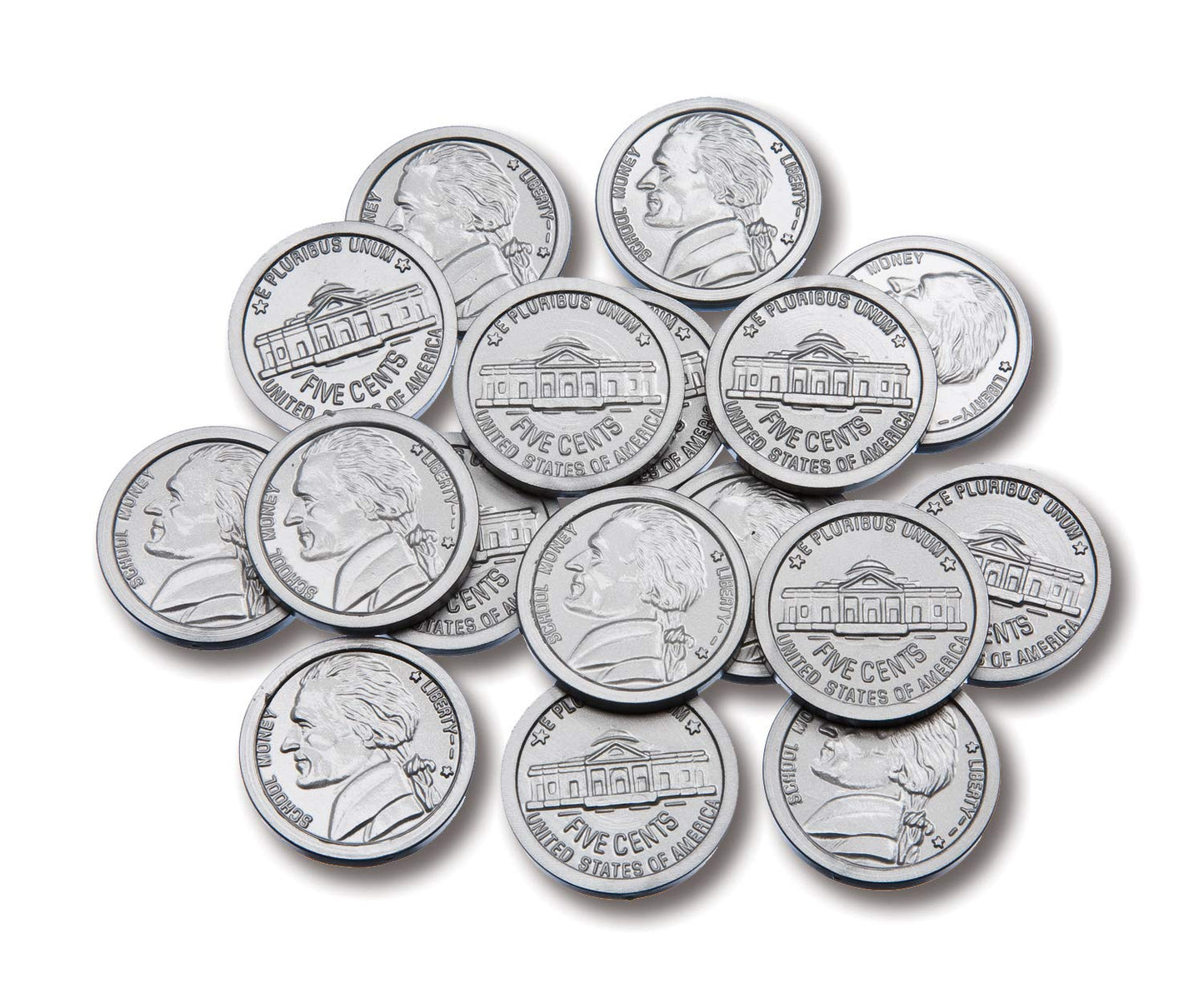 LEARNING ADVANTAGE-7522 Play Nickels - Set of 100 Plastic Coins - Designed and Sized Like Real US Currency - Teach Money Math Wi