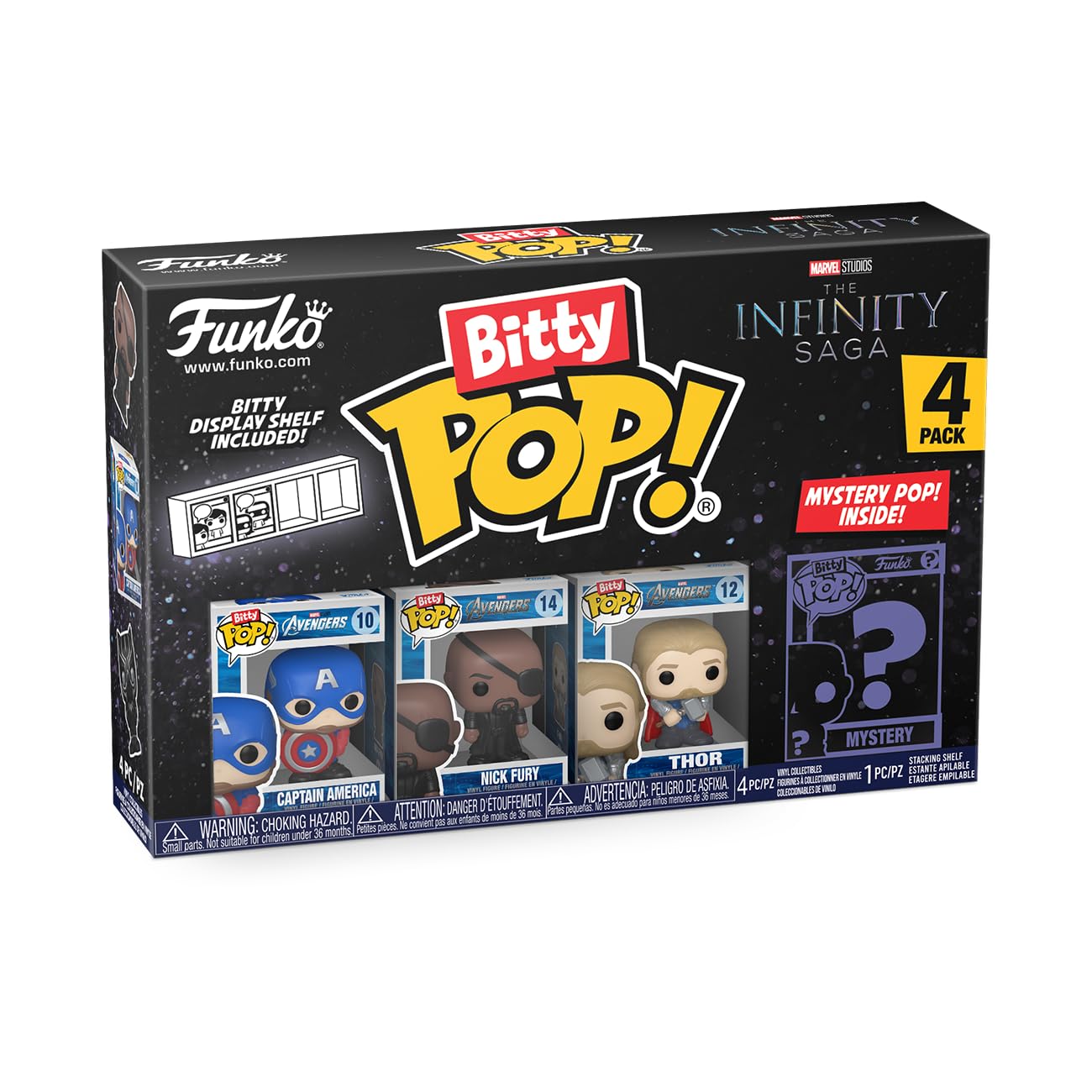 Funko Bitty Pop! Marvel - Captain American And A Surprise Mystery Mini Figure - 0.9 Inch (2.2 Cm) - Marvel Comics Collectable - Stackable Display Shelf Included - Gift Idea - Cake Topper