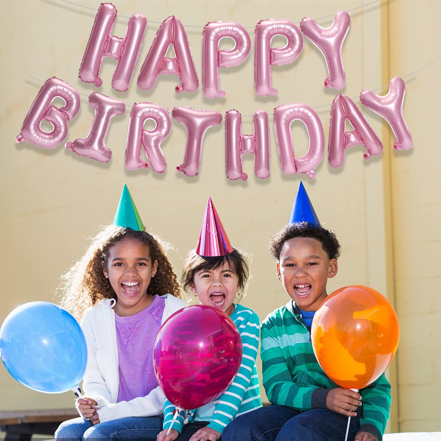 Accevo Pink Foil Happy Birthday Banner - 16 Inch Aluminum Balloons for Kids & Adults Birthday Decorations