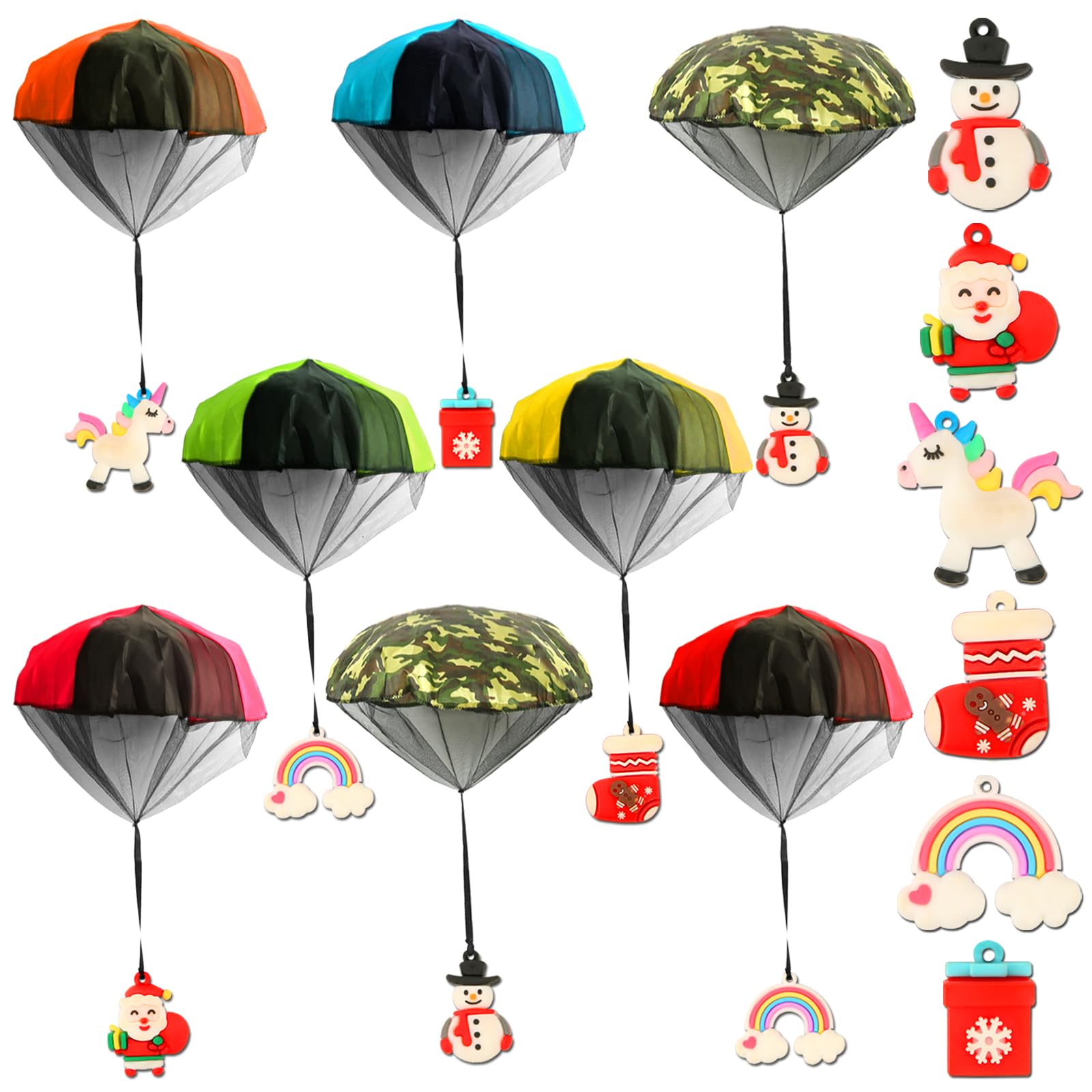 8 Pack Stocking Stuffers For Teens, Christmas Parachute Toys For Kids 4-8 8-12 Xmas Party Favors Outdoor Hand Throw Flying Toys