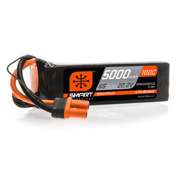 Spektrum Smart RC LiPo Battery Pack: 5000mAh 6S 22.2V 100C, IC5 Connectors (EC5 Compatible), SPMX50006S100, Black