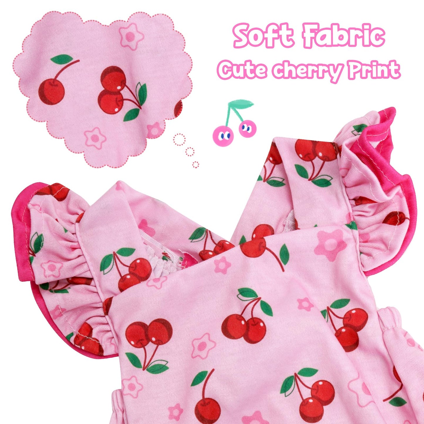 Babeside Reborn Baby Doll Clothes Cherry Pattern For 17- 22 Inch Baby Doll Clothes Outfits With Headband Newborn Girl