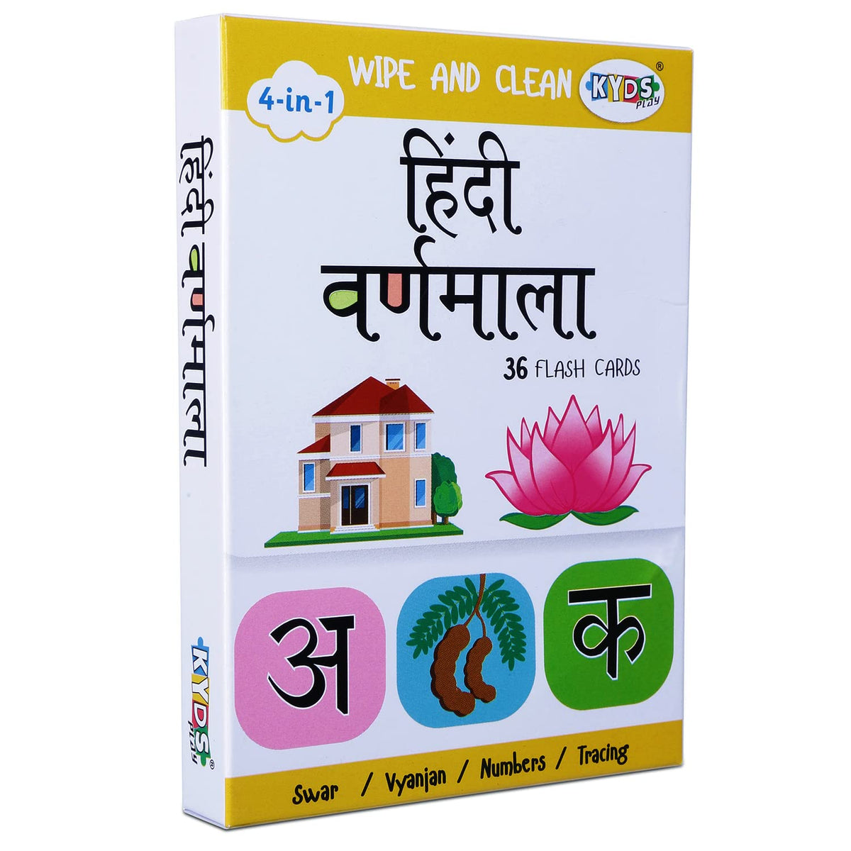 Kyds Play  Thick Wipe And Clean Activity Based Hindi Varnmala Flash Cards  Age 24 Yrs, 36 Double Sided Interactive Cards, Mon