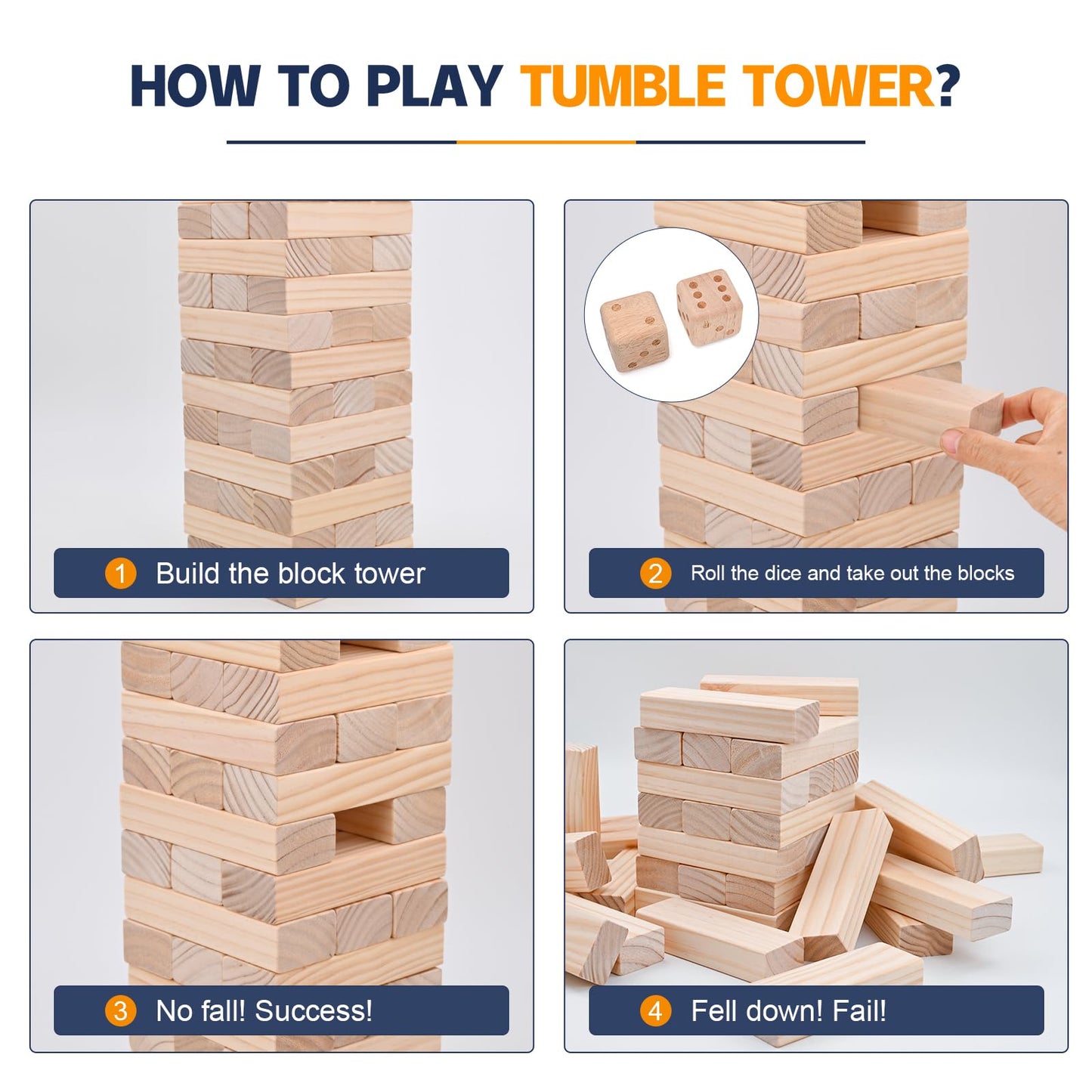 Megwoz Giant Tumble Tower Family Games For Kids And Adults 57 Blocks New Zealand Pine Wooden Blocks Stacking To Over 4.2Ft Family Games For Indoors Outdoors Games Yard Games For Family