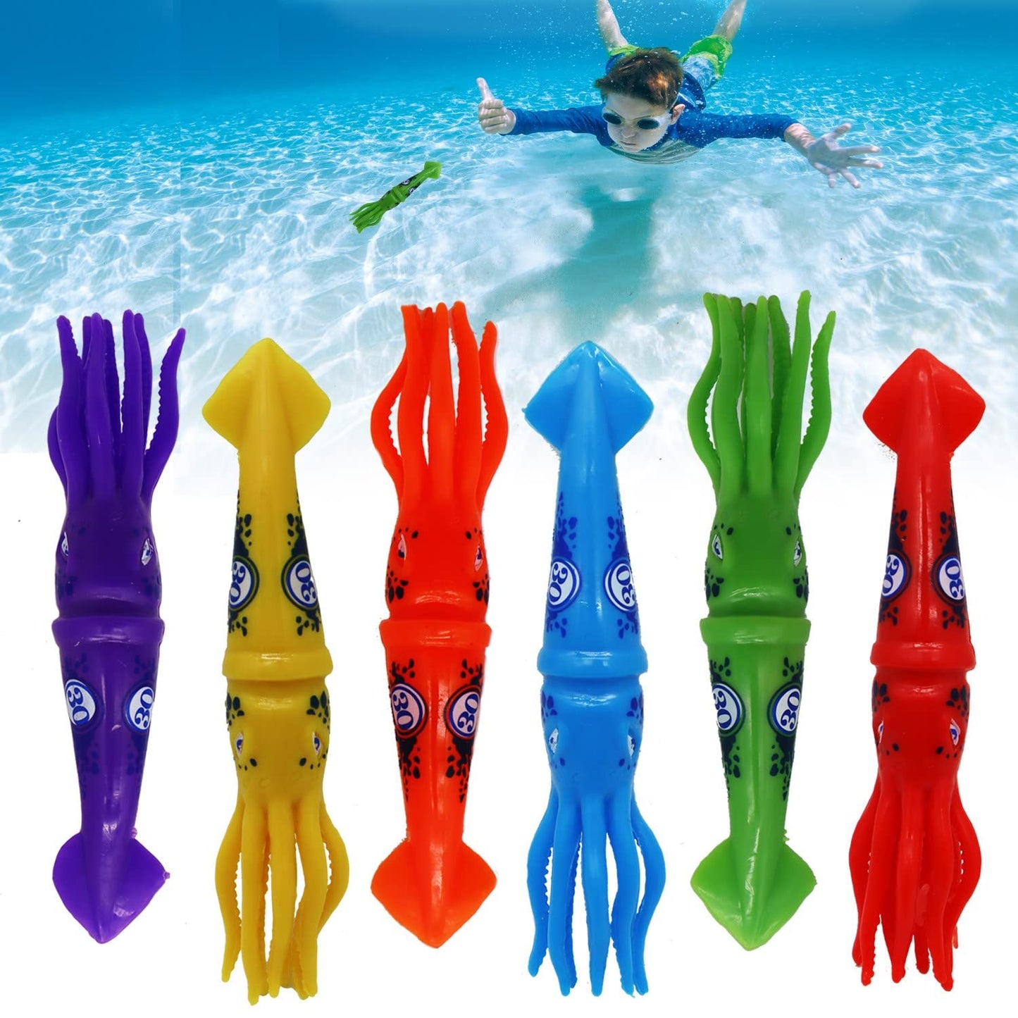 Haktoys Underwater Pool Diving Toy Set For Kids, Practice Diving And Swimming, Multicolor Sinking Squids And Jellyfish (Set Of 12 Pieces)
