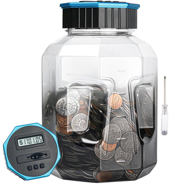 X-Large Piggy Bank For Adults Kids, Vcertcpl Digital Coin Counting Bank With Lcd Counter, 2.4L Capacity, Great Coin Counter Bank Money Counting Jar With Total Amount Displayed (G Gray, X-Large)