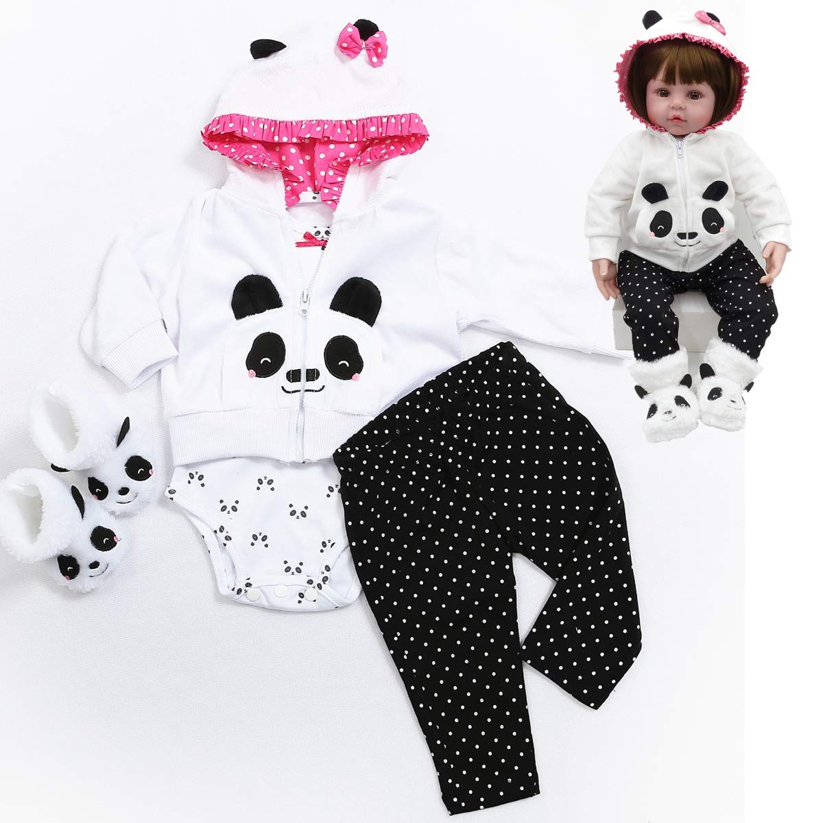 Reborn Baby Dolls Girl Clothes 22 Inch Panda Outfits Accesories For 22-24 Inch Reborn Baby Girl Newborn Matching Clothing