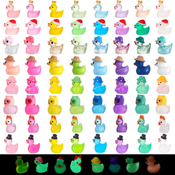 Ggstddup 64 Pcs Luminous Mini Resin Ducks, 8 Types Small Ducks Plastic Mini Resin Animals Figures Miniature Figurines For Fairy