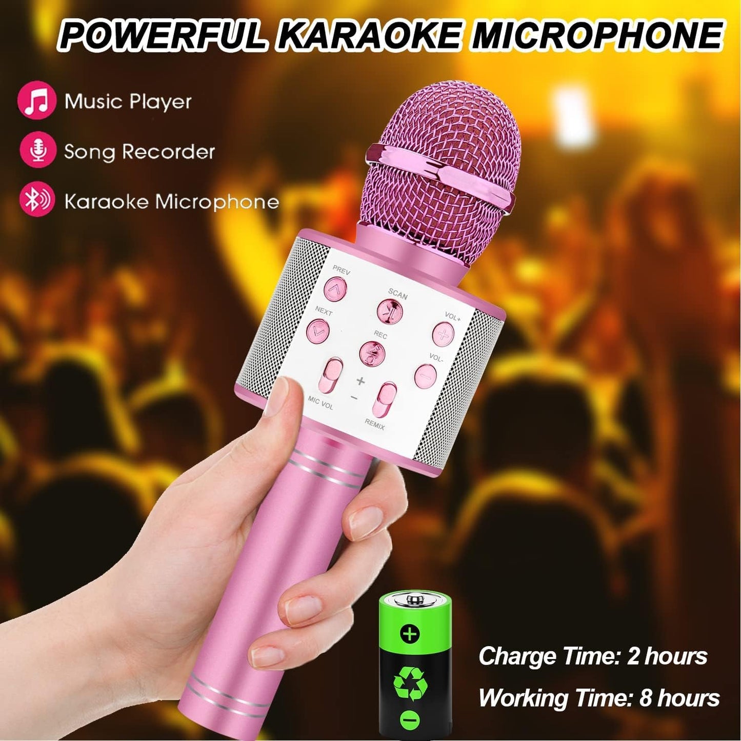 Kids Karaoke Microphone For Singing: Bluetooth Karaoke Microphone Wireless - Perfect Christmas Birthday Gifts For 2 3 4 5 6 7 8 Year Old Girls Toys