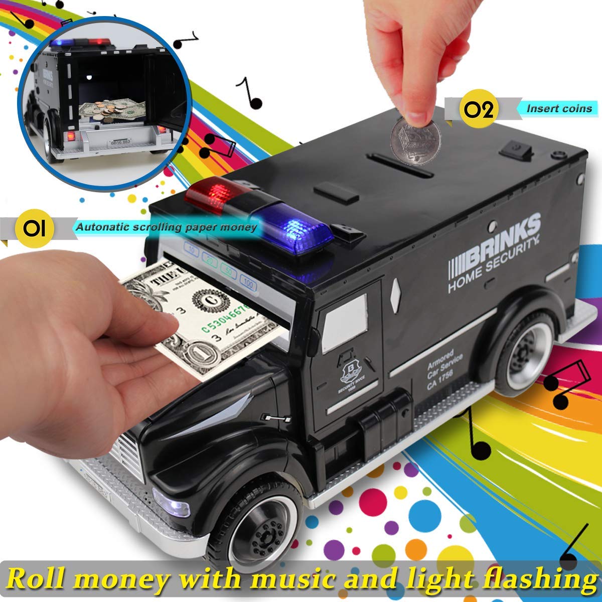 Yoego Kids Money Bank, Electronic Piggy Banks, Great Gift Toy For Kids Children, Cool Armored Car Bank Password Coin Bank, Perfect Toy Gifts For Boys Girls (Black)