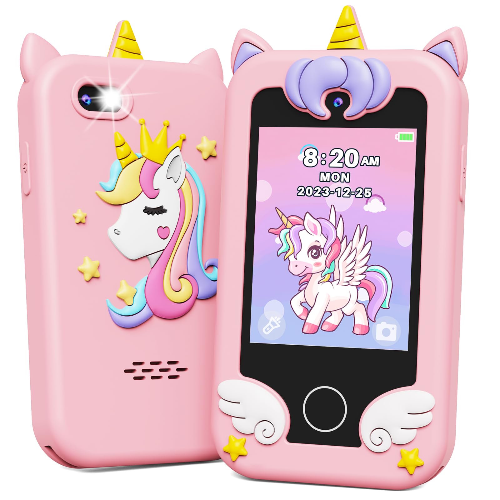 KOKODI Kids Smart Phone Toys, Birthday Gifts Unicorn Toddler Play Phone for Girls 3-10, Touchscreen HD Dual Camera Cell Phone fo
