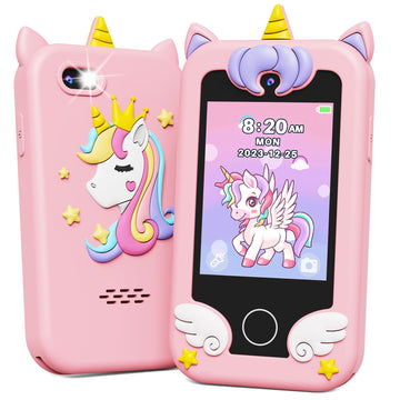 KOKODI Kids Smart Phone Toys, Birthday Gifts Unicorn Toddler Play Phone for Girls 3-10, Touchscreen HD Dual Camera Cell Phone fo