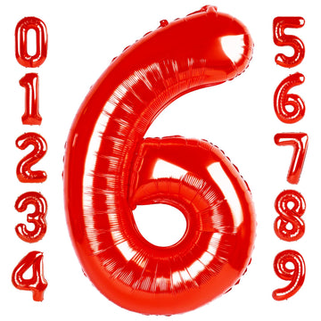 Red Number 6 Balloon 40 Inch, 6Th Birthday Balloon For Boy Girl, 16 26 60 61 65 Foil Mylar Helium Number Balloons Birthday Party