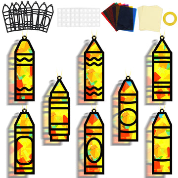 32 Sets Back to School Crayon Suncatchers Craft Kit DIY Window Stained Glass Effect Crayons Paper Crafts for Home School Classro