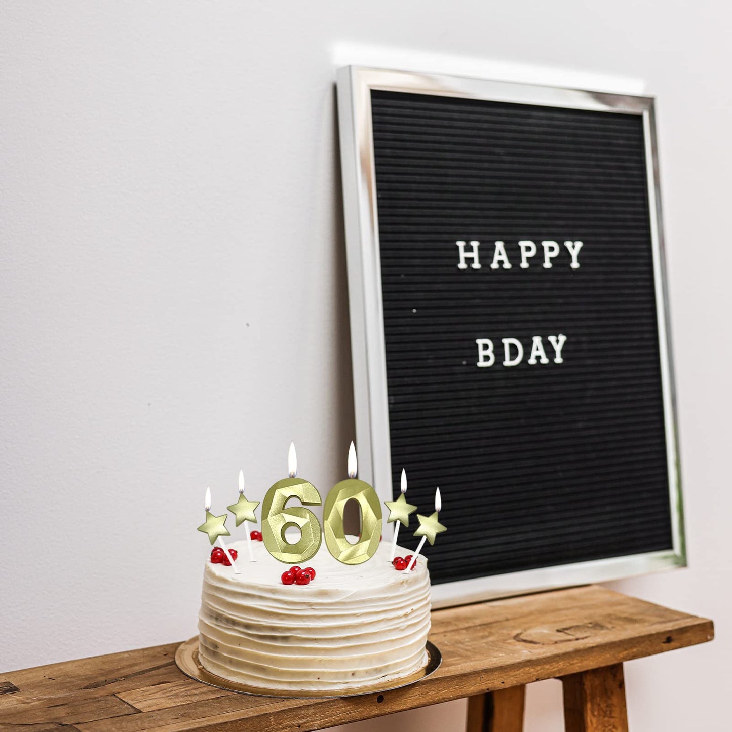 60th Birthday Candles for Cake - Number 60 & 6 & 0 Birthday Candles and Glitter Star Birthday Candles 2 Inch 3D Diamond Shape Nu