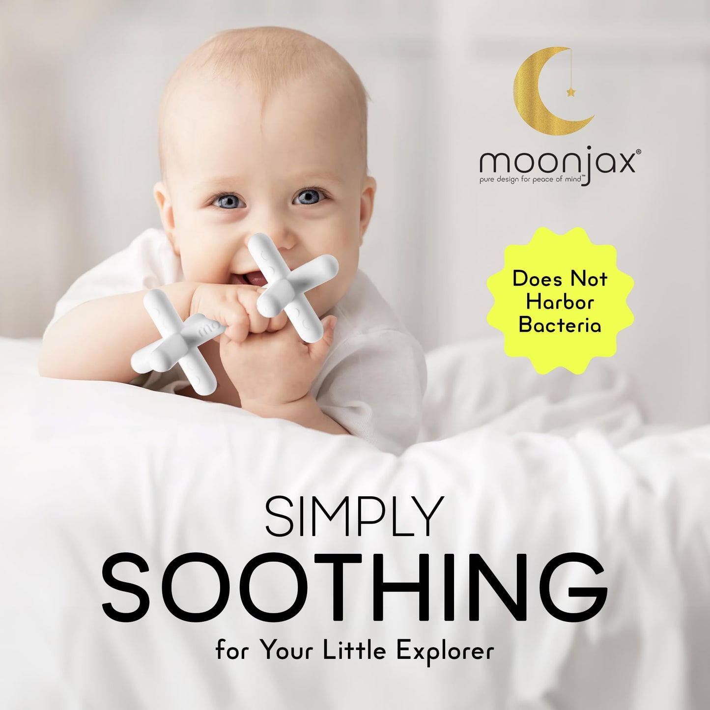 Moonjax Silicone Baby Teether - Dishwasher & Freezer-Safe, White Teething Toy for Infants & Toddlers