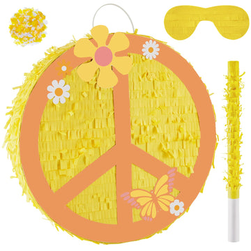 12.9 Inch Groovy Retro Hippie Boho Pinata Hippie Boho Party Favors Peace Sign Two Groovy Pinata 60'S 70'S Hippie Party Pinata For Hippie Boho Groovy Flower Birthday Baby Shower Wedding