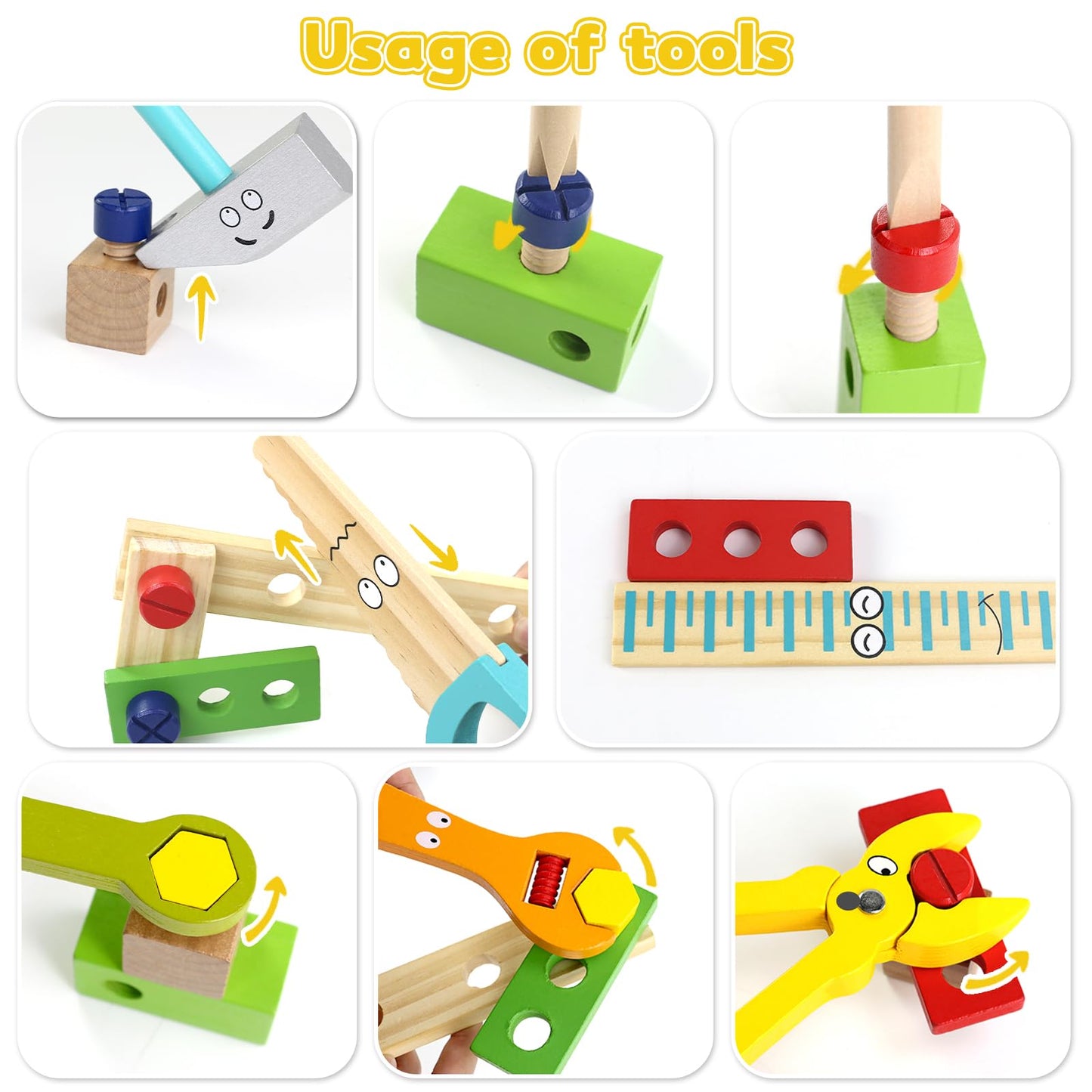 TONZE Kids Tool Set - 34 PCS Wooden Montessori Tools for 3-4 Year Olds, Educational STEM Toys, Red, Medium Size