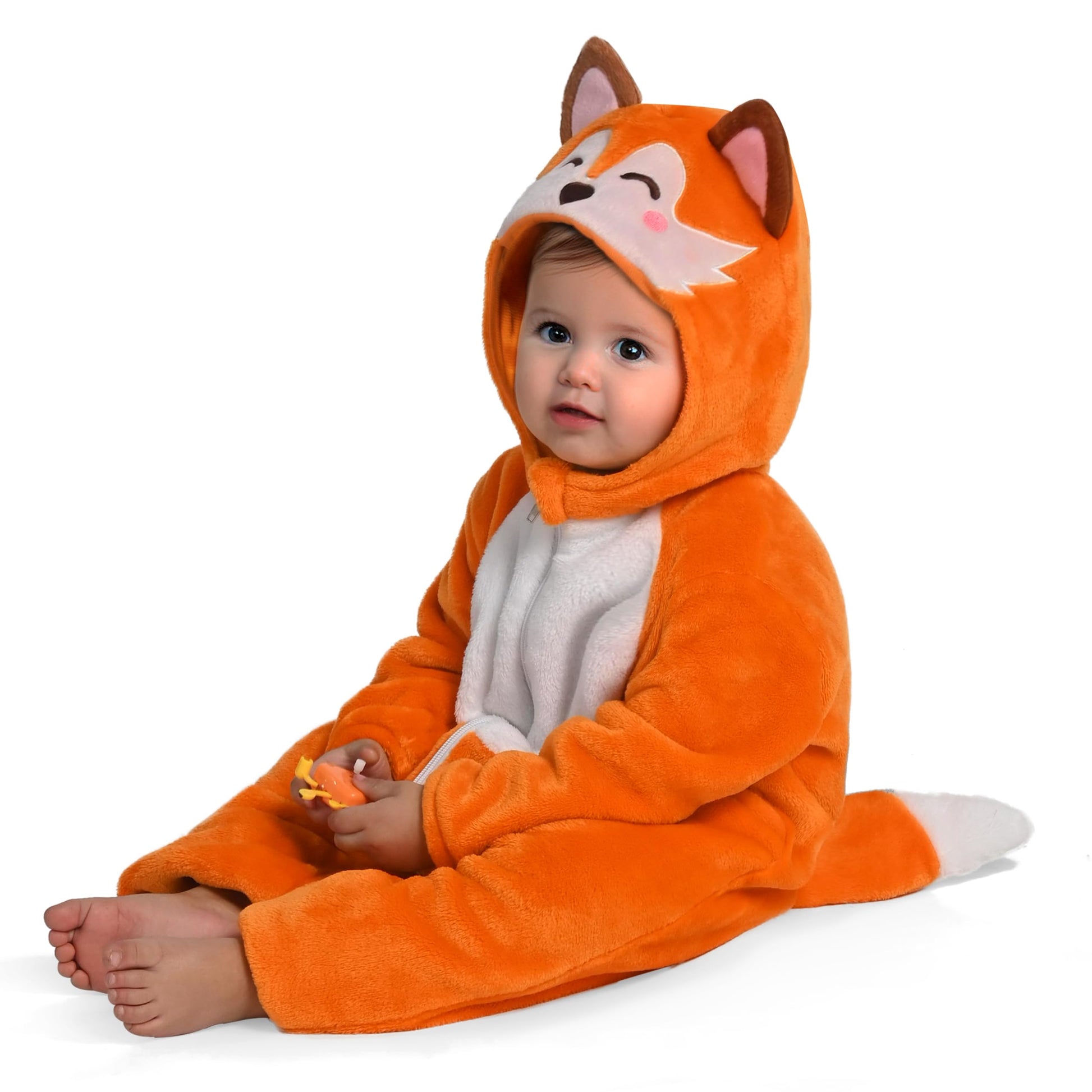 Spooktacular Creations Halloween Baby Fox Pajama, Romper Toddler Animal Costume One-Piece Pajama, Zip-Up Romper Hooded Jumpsuit Halloween Costume