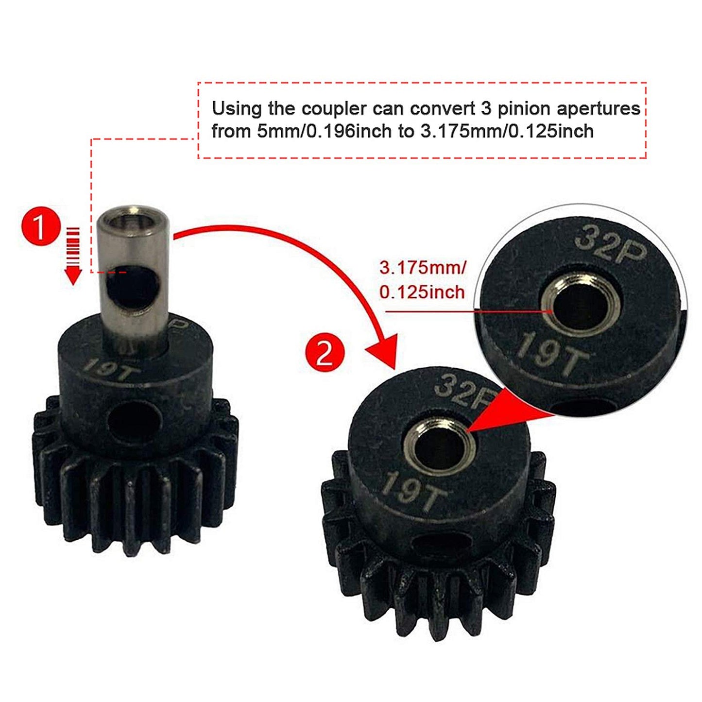 Steel 3.175Mm (1/8 Inch) To 5Mm Pinion Reducer Sleeve Adapter Shaft Motor Axle Change-Over For Converting Rc Motor 3650 550 540
