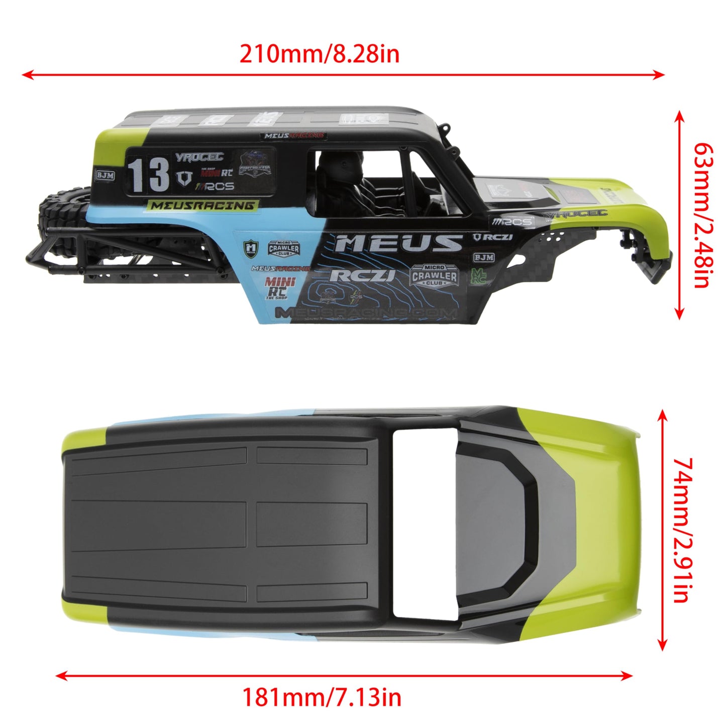MEUS RACING SCX24 Body Shell - 5.2in ABS+Nylon Carbon Fiber for 1/24 Axial Bronco JLU B-17 C10 (Green)