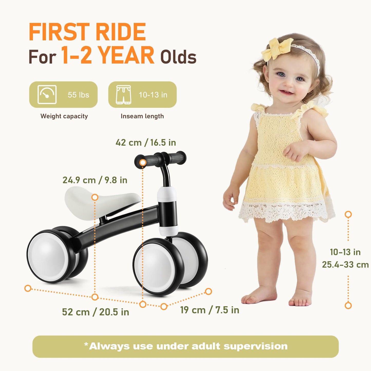 Baby Balance Bike For 1 Year Old Boys Girls, First Birthday Gift, 12-24 Months Toddler Bike, Toddler Balance Bike With 4 Silent