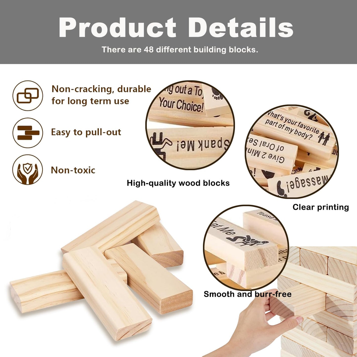 Lust Tower Jenga Game for mature-themeds mature-themed Block T ower Gaming  48Pcs Couples Tumbling to wer Stacking Blocks Ga me for Grown-Ups-1 Set