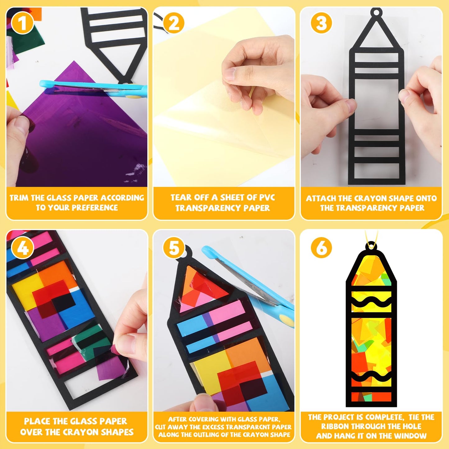 32 Sets Back to School Crayon Suncatchers Craft Kit DIY Window Stained Glass Effect Crayons Paper Crafts for Home School Classro