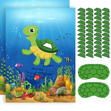 Neburora 2 Pack Pin The Shell On The Turtle Party Game 2 Large 21''X 28'' Posters With 48Pcs Stickers Ocean-Themed Birthday Part