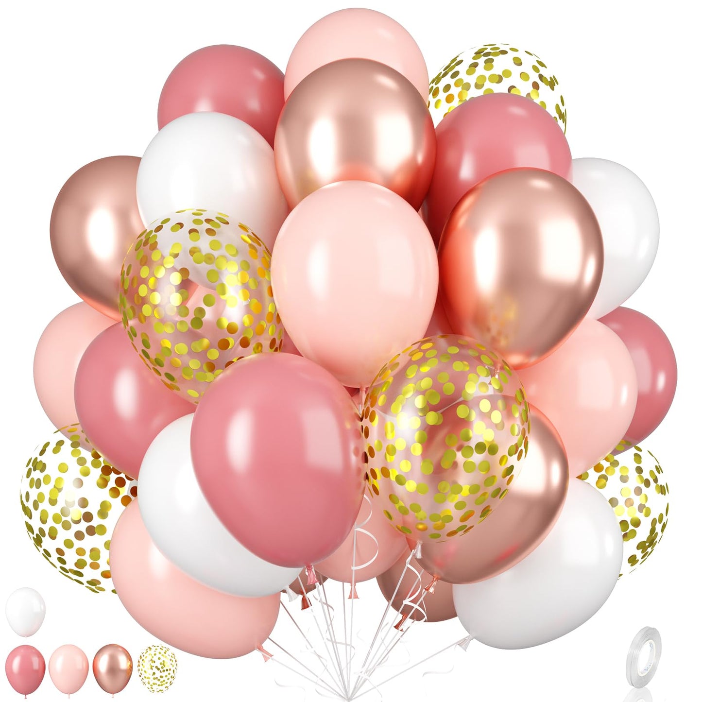 Dusty Pink Balloons, 55Pcs Blush Pink Party Balloons 12 Inch Metallic Rose Gold White Latex Balloons Retro Pink Rose Gold Balloo