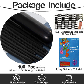 260 Balloons Black, Thickened 100 Pack Long Balloons Twisting Skinny Magic Balloons For Balloon Arch Animals Clown Kids Birthday