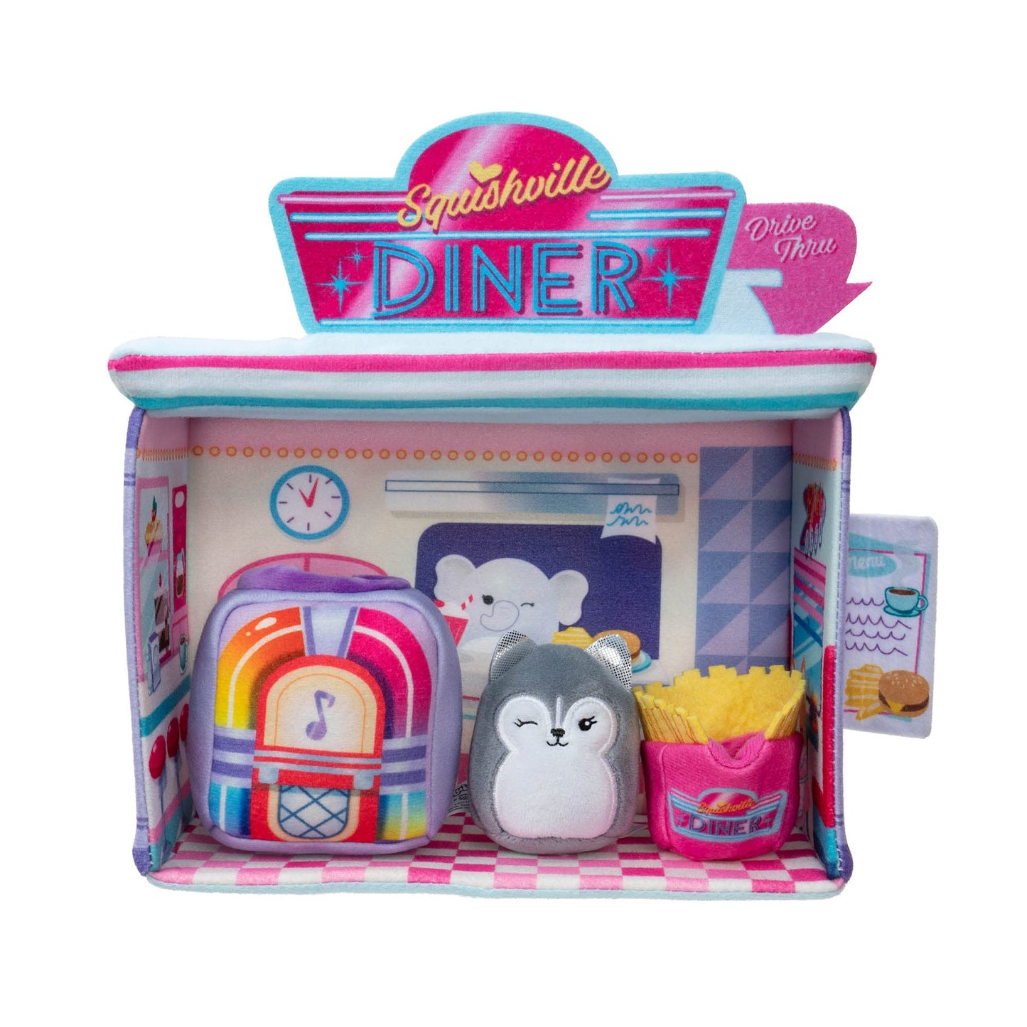 Squishville By Original Squishmallows Darling Diner Playset - Includes 2-Inch Heidi The Husky Plush, Jukebox, French Fries, And Diner Playscene - Toys For Kids