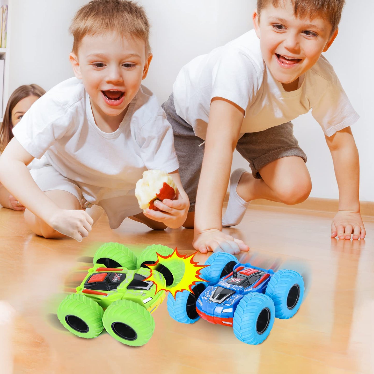 M SANMERSEN Flip Cars - 2 Pack 360 Rotating Stunt Car Toys for 3 4 5 6 Year Old Boys - Push and Go Vehicle Monster Toy Trucks Bo