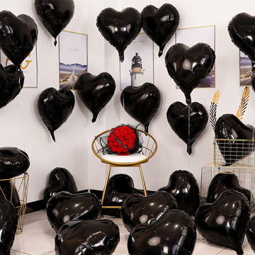30 Pcs Black Heart Balloons 18In Foil Heart Shaped 18 Inch Balloons Helium Mylar Balloons Foil Balloon Decoration For Women Girl