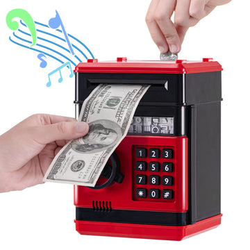 Evthsu Red Electronic Atm Safe Piggy Bank For Kids - Real Money Savings Coin Bank With Code Lock & Password, Gift Money Box For