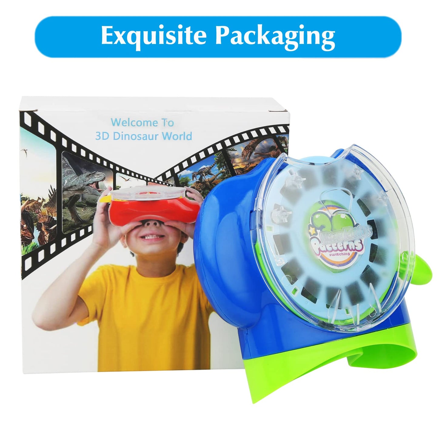 3D View Toy For Kids, Classic Discovery Animal Dinosaur Viewer Set Viewfinder With 4 Reels (Navy)