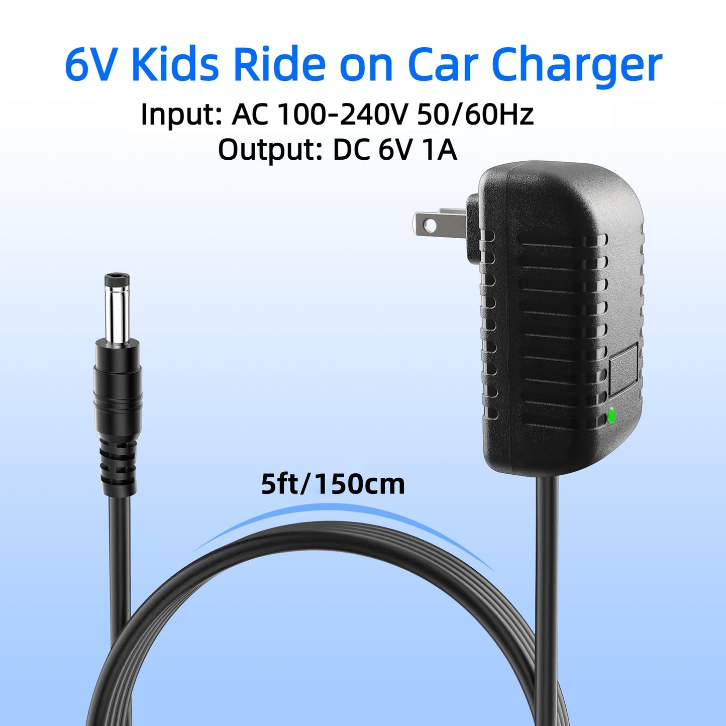 BXIZXD 6V Battery Charger for Ride-On Toys, 1A Charger for Hello Kitty SUV, Kid Trax Quad, Electric Ride-Ons - Black