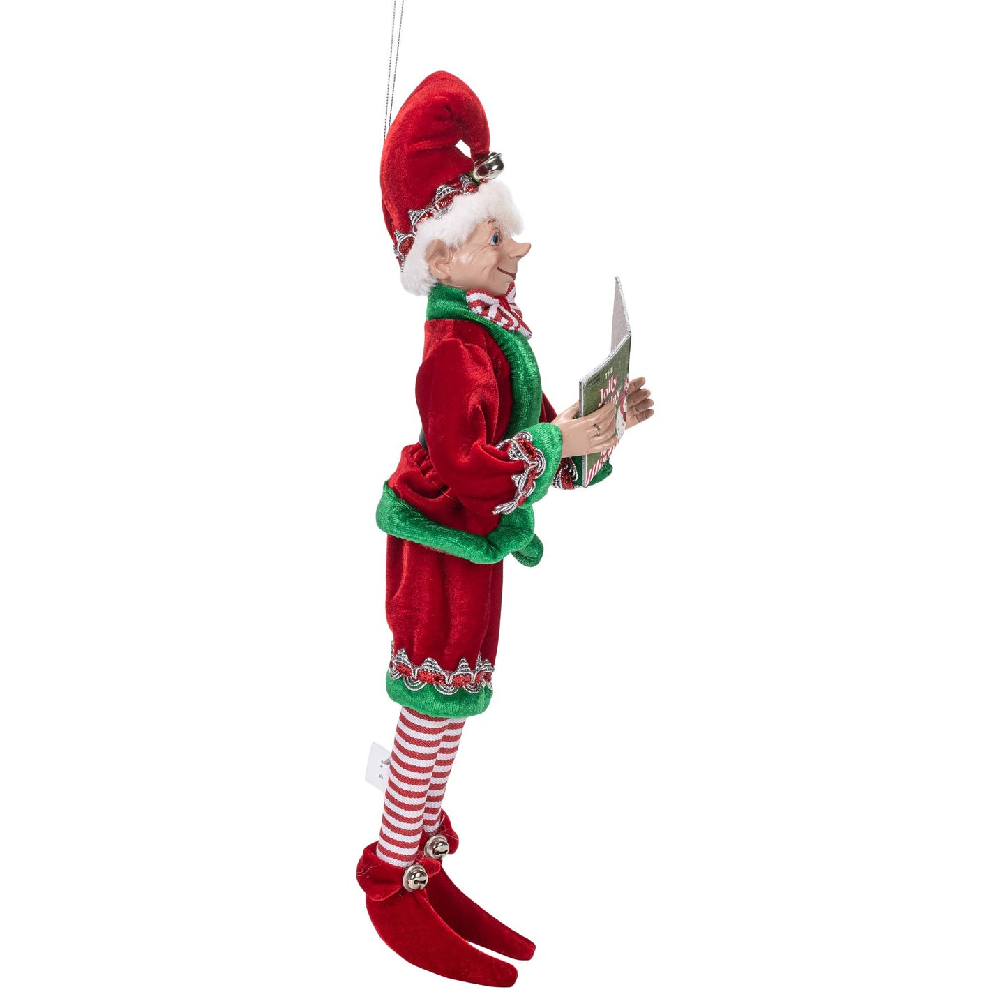 Raz Imports Posable Christmas Elf, 16' Tall, Red And Green Velvet Outfit With Santa Book, 2019 Reindeer Games Holiday Collection
