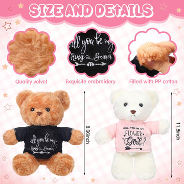 Hungdao 2 Pcs Wedding Flower Girl Proposal Gifts 11.8 Inch Ring Boy Plush Will You Be My Flower Girl Bear Stuffed Animal From Br