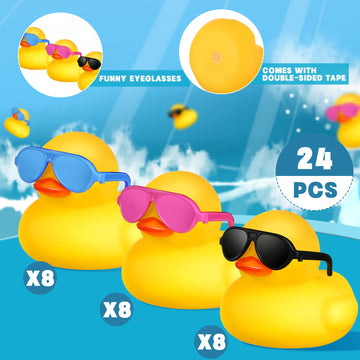 24 Pcs Mini Rubber Ducks With Sunglasses, Rubber Ducks In Bulk Valentine Bathtub Toys For Cruise Valentines Kids Classroom Gift