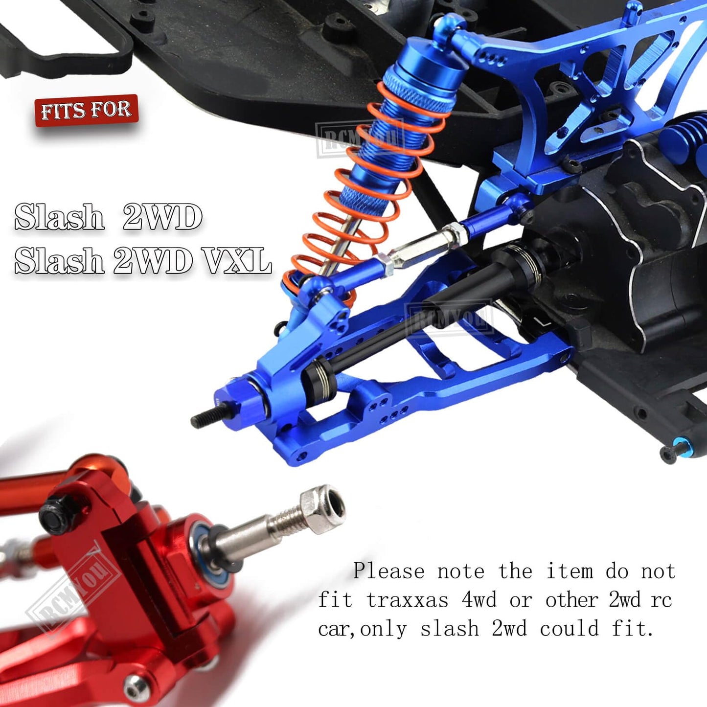 RCMYou Upgrades Part for 1/10 Slash 2WD,Rear Drive Shaft CVD & Front Axles,Alloy Front Rear Suspension Arm,Big Bore RC Shock Abs
