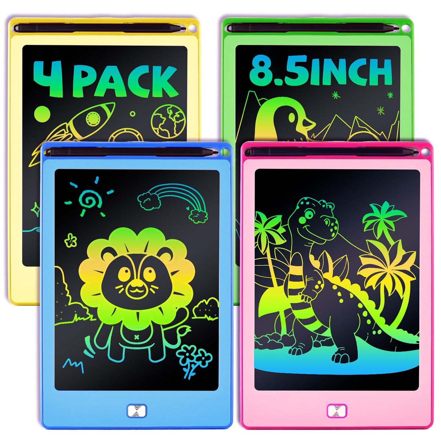 POPERFUN 4 Pack LCD Writing Tablet for Kids, 8.5 Inch Colorful Toddler Doodle Board Gifts for Toddlers 3 4 5 6 7 8 Year Old Girl