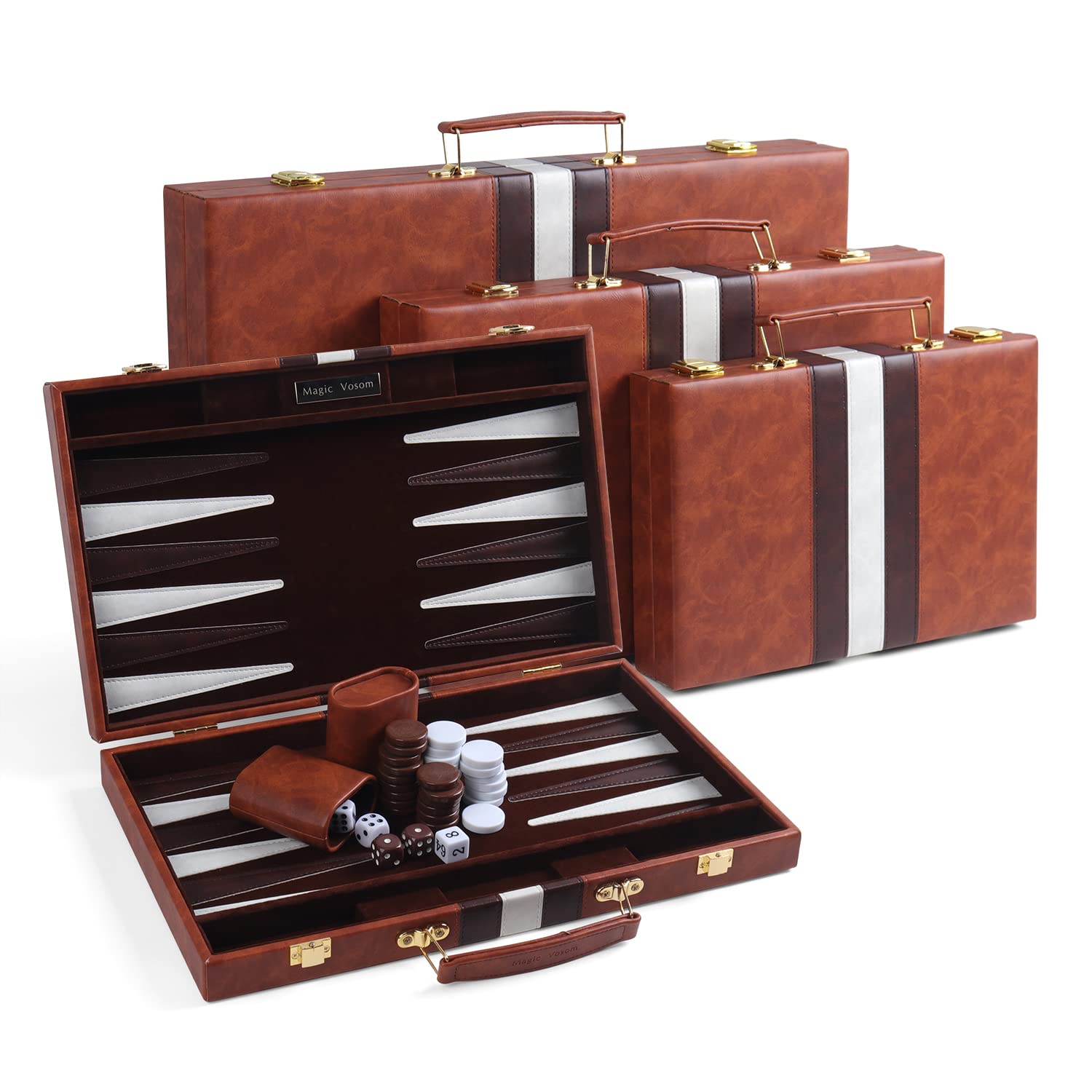 Magic Vosom Travel Medium 15 Inch Backgn Brown Sets Classic Board Game with enhanced Leather Case  Portable Travel Strategy Backgn Game Sets for mature-themeds  Kids (Brown Medium)