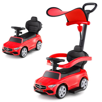 Costzon Push Car for Toddlers  3 in 1 Mercedes Benz Stroller Sliding Walking Car w/Canopy  Handle  Safety Bar  Horn Sound  Underneath Storage  Foot-to-Floor Ride On Toy for Boys & Girls (Red)