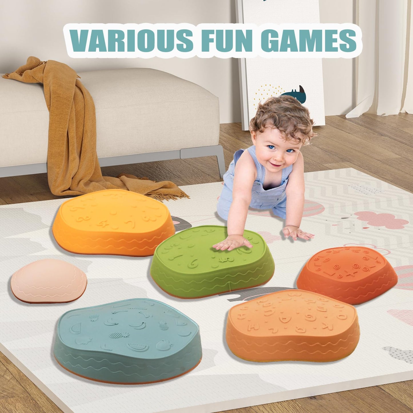 Fanboxk Stepping Stones for Kids, Non-Slip Plastic Toys, 6Pcs Vintage Color, Balance Coordination for Ages 3-8